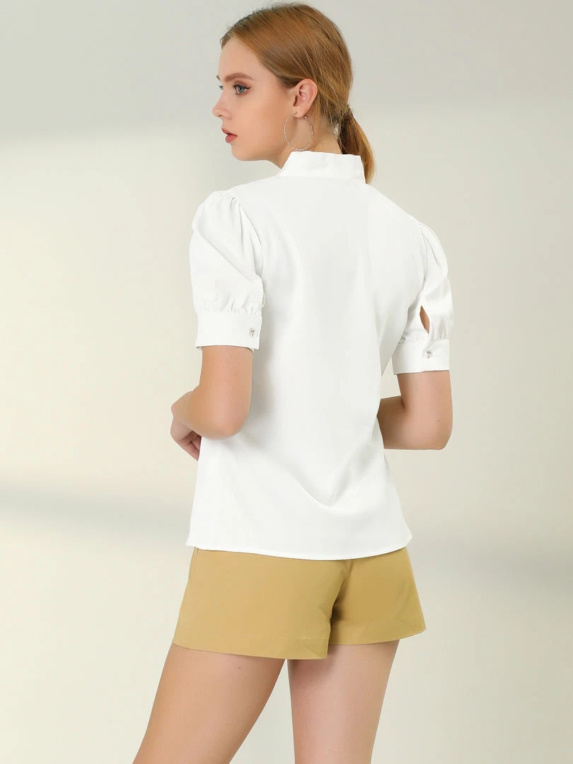 Allegra K Women's Work Office Short Sleeve V Neck Bow Tie Blouse Tops 8 Allegra K Women's Work Office Short Sleeve V Neck Bow Tie Blouse Tops