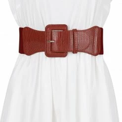 Allegra K Elastic Waist Belts For Women Wide Belts Rectangular Chunky Buckle