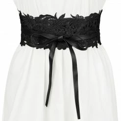 Allegra K Accessories Womens Lace Wide Waist Belt Wrap Around Obi Croset Belts Bowknot