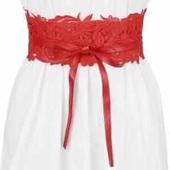 Allegra K Accessories Womens Lace Wide Waist Belt Wrap Around Obi Croset Belts Bowknot