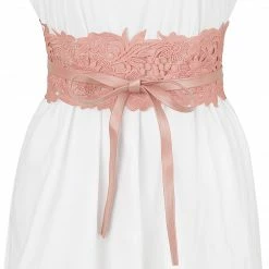 Allegra K Accessories Womens Lace Wide Waist Belt Wrap Around Obi Croset Belts Bowknot