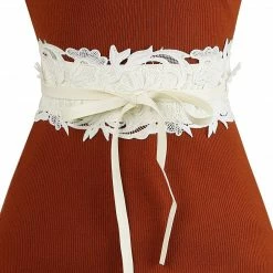 Allegra K Accessories Womens Lace Wide Waist Belt Wrap Around Obi Croset Belts Bowknot