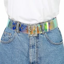 Allegra K Ladies Grommet Clear Waist Belts For Jeans Transparent Belts Pin Buckle Accessories