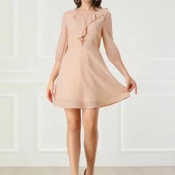 Allegra K Women's Ruffle Neck V Neck Puff Sleeve Dress 12 Allegra K Women's Ruffle Neck V Neck Puff Sleeve Dress