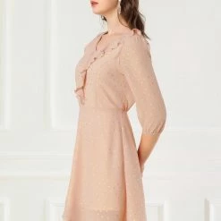 Allegra K Women's Ruffle Neck V Neck Puff Sleeve Dress 13 Allegra K Women's Ruffle Neck V Neck Puff Sleeve Dress