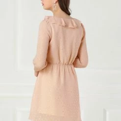 Allegra K Women's Ruffle Neck V Neck Puff Sleeve Dress 14 Allegra K Women's Ruffle Neck V Neck Puff Sleeve Dress