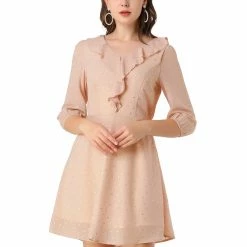 Allegra K Women's Ruffle Neck V Neck Puff Sleeve Dress 10 Allegra K Women's Ruffle Neck V Neck Puff Sleeve Dress