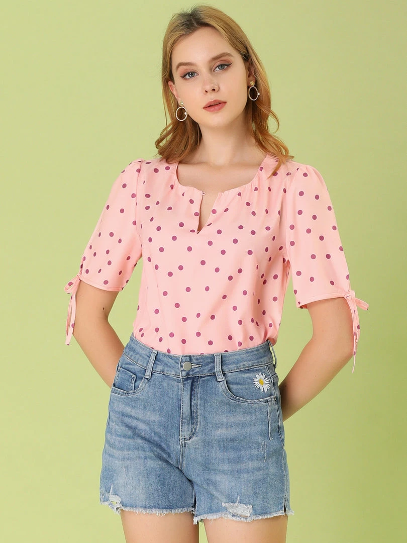 Allegra K Women's Polka Dots Puff Sleeve Scoop Neck Tops Blouses 4 Allegra K Women's Polka Dots Puff Sleeve Scoop Neck Tops Blouses