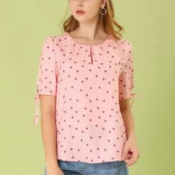 Allegra K Women's Polka Dots Puff Sleeve Scoop Neck Tops Blouses 16 Allegra K Women's Polka Dots Puff Sleeve Scoop Neck Tops Blouses