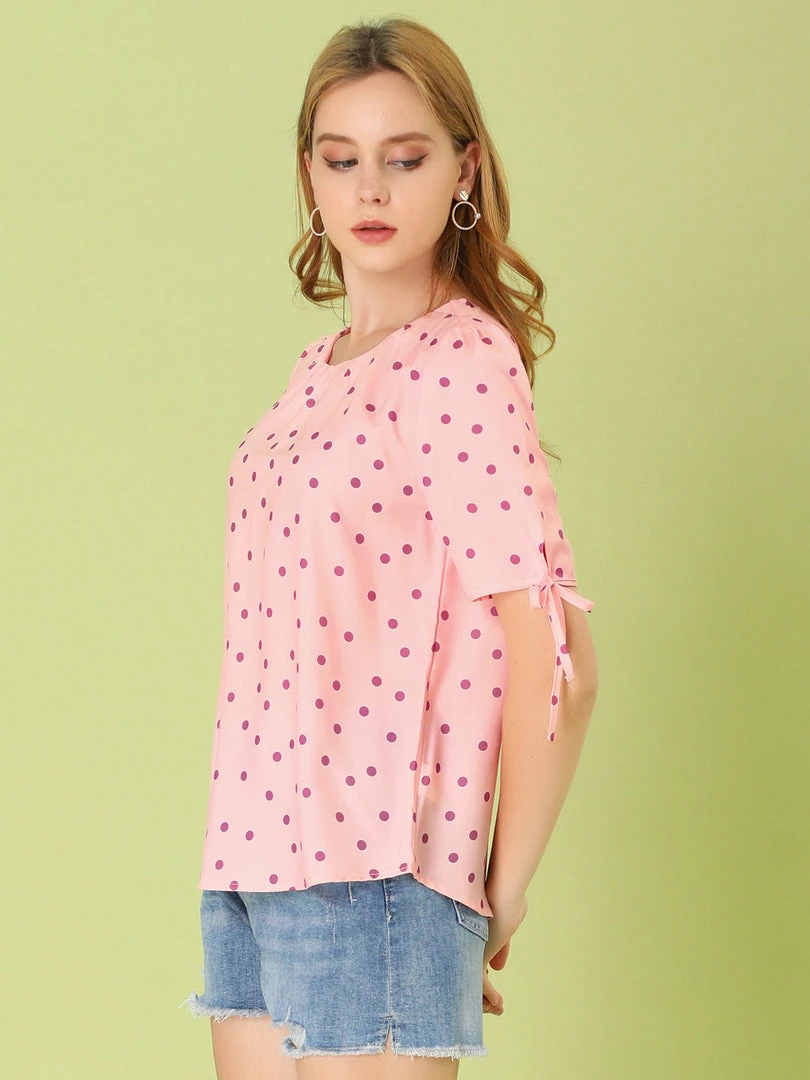 Allegra K Women's Polka Dots Puff Sleeve Scoop Neck Tops Blouses 6 Allegra K Women's Polka Dots Puff Sleeve Scoop Neck Tops Blouses