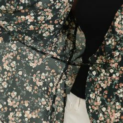 Allegra K Floral Print Crossover Ruffle V Neck Self Tie Wrap Peplum Top Women