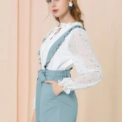 Allegra K Women's Adjustable Strap Cotton Overall Shorts Rompers With Pockets