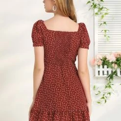 Allegra K Women's Ruffle Hem Sweetheart Neck Heart Tie Front Flare Mini Dress