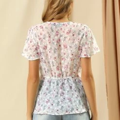Allegra K Women's Floral Blouse Summer Short Flare Sleeve V Neck Peplum Top 20 Allegra K Women's Floral Blouse Summer Short Flare Sleeve V Neck Peplum Top