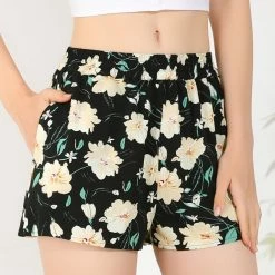 Allegra K Women's Floral Elastic Waistband Board Pockets Summer Beach Shorts 11 Allegra K Women's Floral Elastic Waistband Board Pockets Summer Beach Shorts