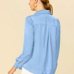 Allegra K V Neck Long Sleeve Work Shirt