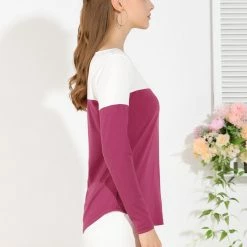 Allegra K Split V-neck Long Sleeves Color Block T-Shirt 68 Allegra K Split V-neck Long Sleeves Color Block T-Shirt