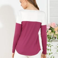 Allegra K Split V-neck Long Sleeves Color Block T-Shirt 69 Allegra K Split V-neck Long Sleeves Color Block T-Shirt