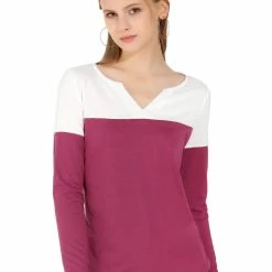 Allegra K Split V-neck Long Sleeves Color Block T-Shirt 65 Allegra K Split V-neck Long Sleeves Color Block T-Shirt