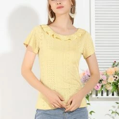 Allegra K Women's T-shirt Ruffle Neck Short Sleeve Blouse Top 11 Allegra K Women's T-shirt Ruffle Neck Short Sleeve Blouse Top