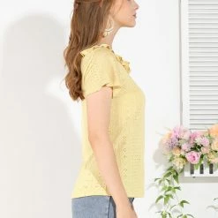 Allegra K Women's T-shirt Ruffle Neck Short Sleeve Blouse Top 13 Allegra K Women's T-shirt Ruffle Neck Short Sleeve Blouse Top