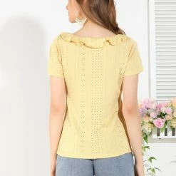 Allegra K Women's T-shirt Ruffle Neck Short Sleeve Blouse Top 14 Allegra K Women's T-shirt Ruffle Neck Short Sleeve Blouse Top