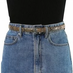 Allegra K Pin Buckle Faux Leather Belts Skinny Snakeskin Embossed Belts For Women