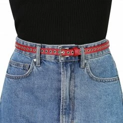 Allegra K Grommet Belt Leather Skinny Plus Size Waist Belts For Women Punk Rock Style Accessories