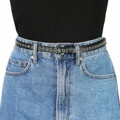 Allegra K Grommet Belt Leather Skinny Plus Size Waist Belts For Women Punk Rock Style Accessories