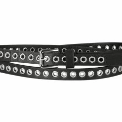 Allegra K Grommet Belt Leather Skinny Plus Size Waist Belts For Women Punk Rock Style Accessories