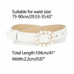 Allegra K Accessories Womens Pearl Waistband Skinny Leather Adjustable Pin Buckle Belt For Jeans Dresses Pants