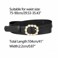 Allegra K Accessories Womens Pearl Waistband Skinny Leather Adjustable Pin Buckle Belt For Jeans Dresses Pants