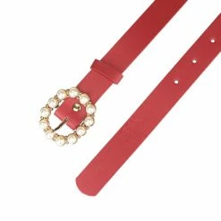 Allegra K Accessories Womens Pearl Waistband Skinny Leather Adjustable Pin Buckle Belt For Jeans Dresses Pants