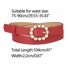 Allegra K Accessories Womens Pearl Waistband Skinny Leather Adjustable Pin Buckle Belt For Jeans Dresses Pants