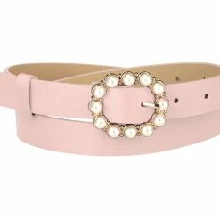 Allegra K Accessories Womens Pearl Waistband Skinny Leather Adjustable Pin Buckle Belt For Jeans Dresses Pants