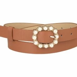 Allegra K Accessories Womens Pearl Waistband Skinny Leather Adjustable Pin Buckle Belt For Jeans Dresses Pants