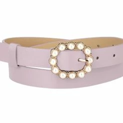 Allegra K Accessories Womens Pearl Waistband Skinny Leather Adjustable Pin Buckle Belt For Jeans Dresses Pants