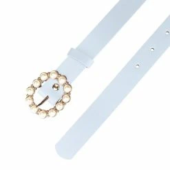 Allegra K Accessories Womens Pearl Waistband Skinny Leather Adjustable Pin Buckle Belt For Jeans Dresses Pants