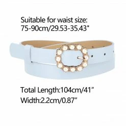 Allegra K Accessories Womens Pearl Waistband Skinny Leather Adjustable Pin Buckle Belt For Jeans Dresses Pants