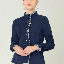 Allegra K Women Ruffle Stand Collar Shirt Button Down Office Work Chiffon Long Sleeve Top 45 Allegra K Women Ruffle Stand Collar Shirt Button Down Office Work Chiffon Long Sleeve Top