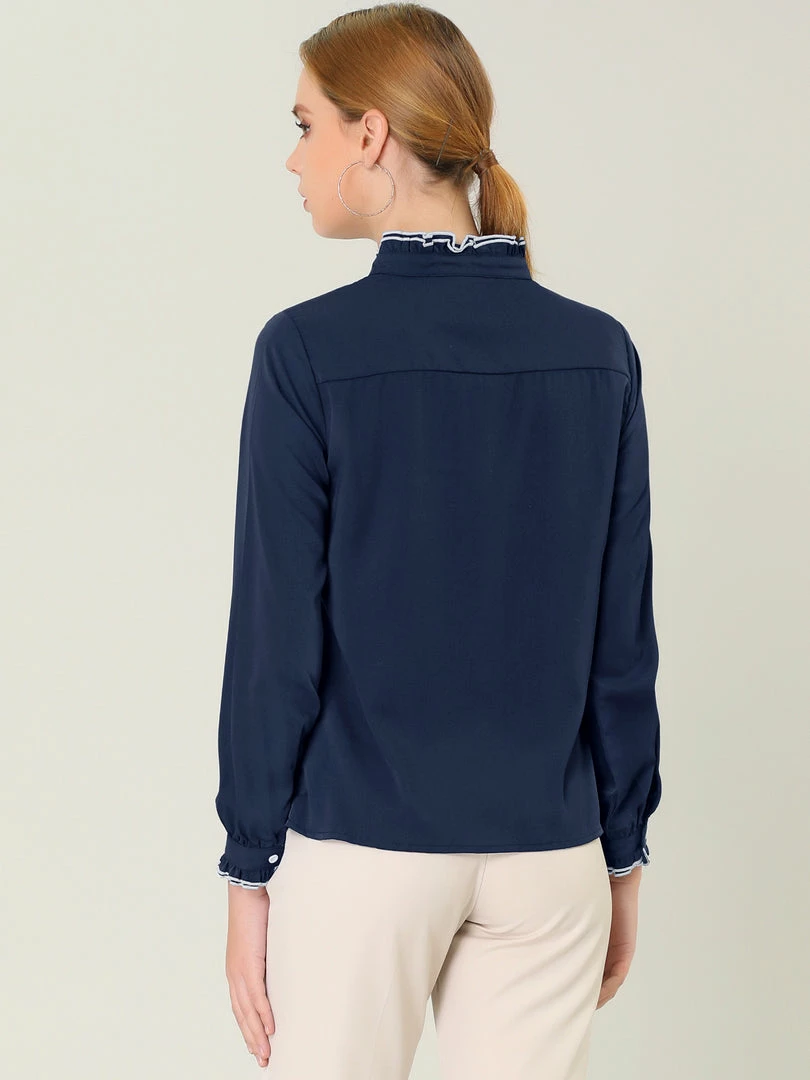Allegra K Women Ruffle Stand Collar Shirt Button Down Office Work Chiffon Long Sleeve Top 13 Allegra K Women Ruffle Stand Collar Shirt Button Down Office Work Chiffon Long Sleeve Top