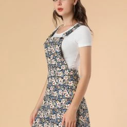 Allegra K Women's Floral Adjustable Strap Above Knee Overall Dress Suspender Skirt