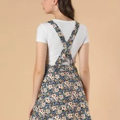Allegra K Women's Floral Adjustable Strap Above Knee Overall Dress Suspender Skirt