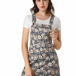 Allegra K Women's Floral Adjustable Strap Above Knee Overall Dress Suspender Skirt