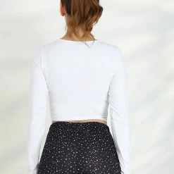 Allegra K Women's V Neck Solid Color Long Sleeve Slim Fit Crop Athleisure Yoga Top