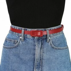 Allegra K Accessories Thin Nonporous Waist Belt Rectangle Buckle Plus Size Belts For Jeans Dress