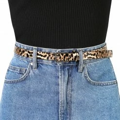 Allegra K Women's Skinny Waist Belts Single Pin Buckle Cute Animal Printed Pants Dress Thin Faux Leather Belt Accessories