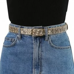 Allegra K Accessories Ladies Faux Leather Belts Metal Pin Buckle Woven Pattern Waist Belts For Jeans Dress