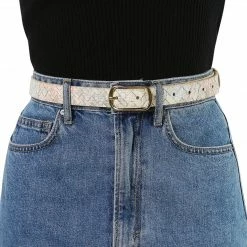 Allegra K Accessories Ladies Faux Leather Belts Metal Pin Buckle Woven Pattern Waist Belts For Jeans Dress