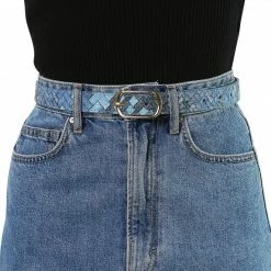 Allegra K Accessories Ladies Faux Leather Belts Metal Pin Buckle Woven Pattern Waist Belts For Jeans Dress